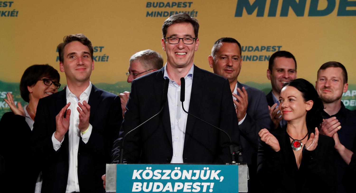 Gergely Karacsony, opposition parties' candidate delivers a statement after his victory after being elected Mayor of Budapest, defeating the ruling party incumbent Istvan Tarlos in Budapest, Hungary, October 13, 2019. REUTERS/Bernadett Szabo - RC1B7E072940