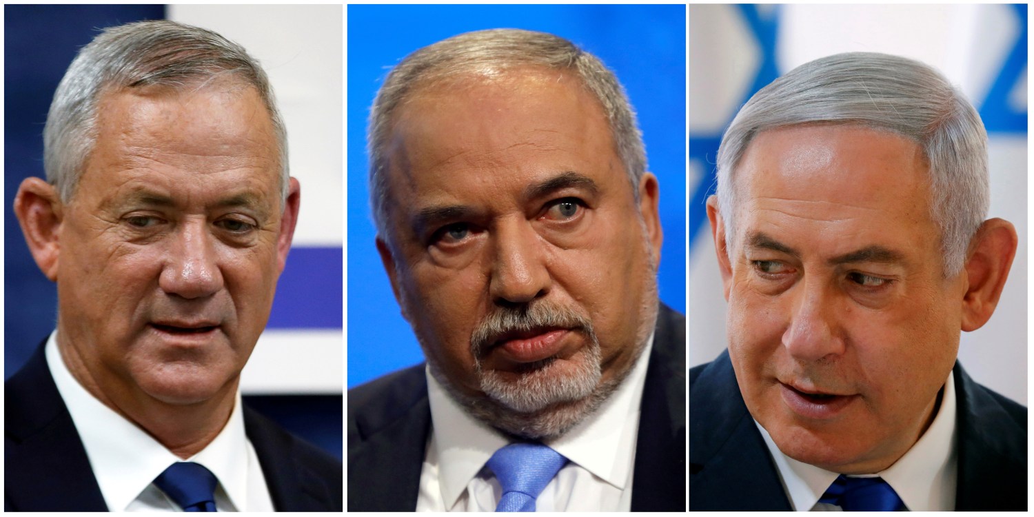 A combination picture shows leader of Blue and White party, Benny Gantz in Rosh Ha'ayin, Israel September 17, 2019, Avigdor Lieberman, head of Yisrael Beitenu party in Tel Aviv, Israel September 5, 2019 and Israeli Prime Minister Benjamin Netanyahu in the Jordan Valley, in the Israeli-occupied West Bank September 15, 2019. REUTERS/Ronen Zvulun, Nir Elias, Amir Cohen - RC17757CDF80