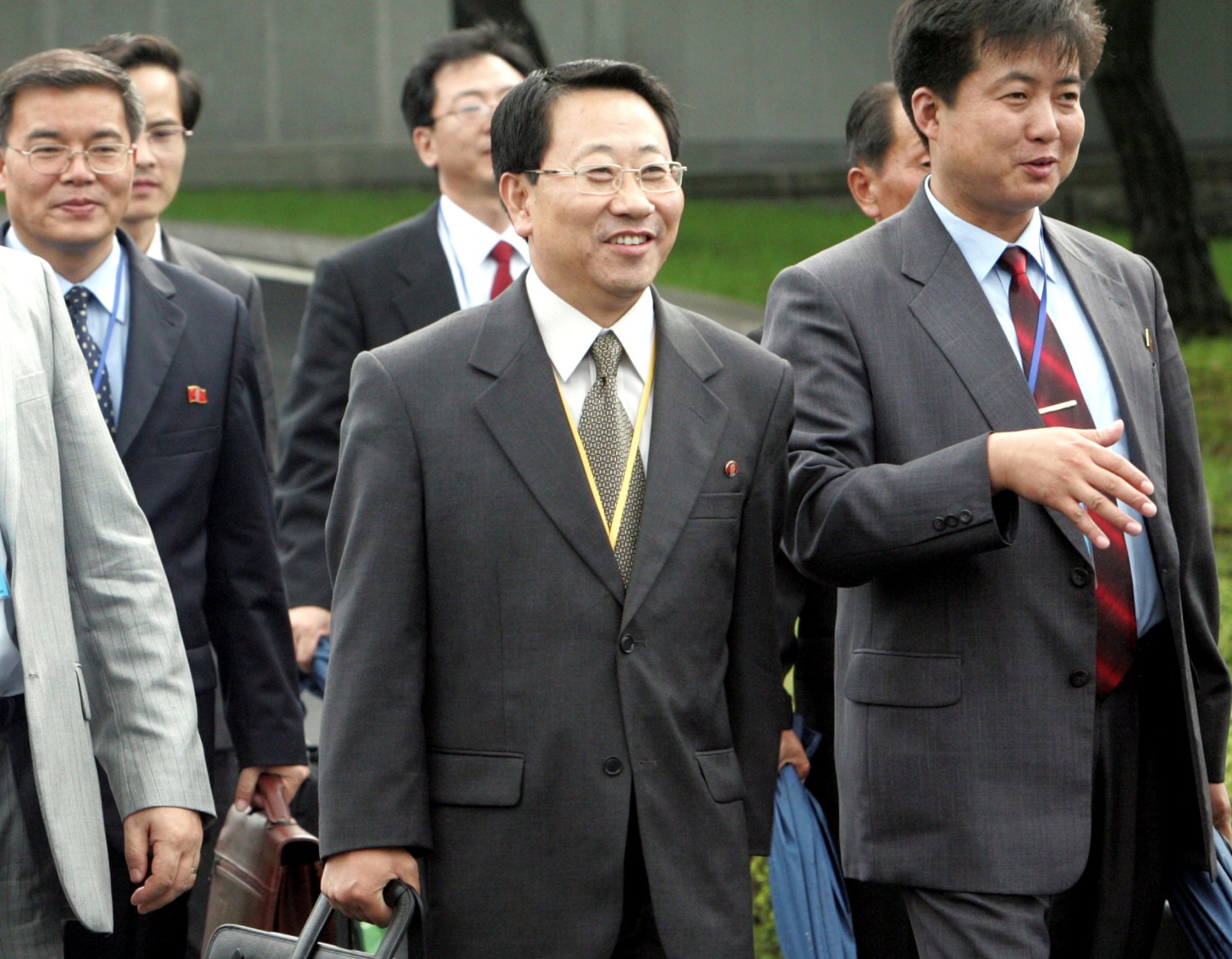 FILE PHOTO: Kim Myong Gil, minister at North Korea's mission to the United Nations, leaves bound for North Korea with other North Korean officials after the second Economy and Energy Cooperation Working Group Meeting in South Korean territory at the truce village in Panmunjom, north of Seoul August 8, 2007. Ahn Young-joon/Pool via REUTERS/File photo - RC175A8017C0