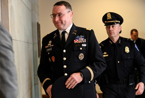 Lt. Col. Alexander Vindman, director for European Affairs at the National Security Council, arrives to testify as part of the U.S. House of Representatives impeachment inquiry into U.S. President Trump led by the House Intelligence, House Foreign Affairs and House Oversight and Reform Committees on Capitol Hill in Washington, U.S., October 29, 2019. REUTERS/Erin Scott - RC1D765CC9B0