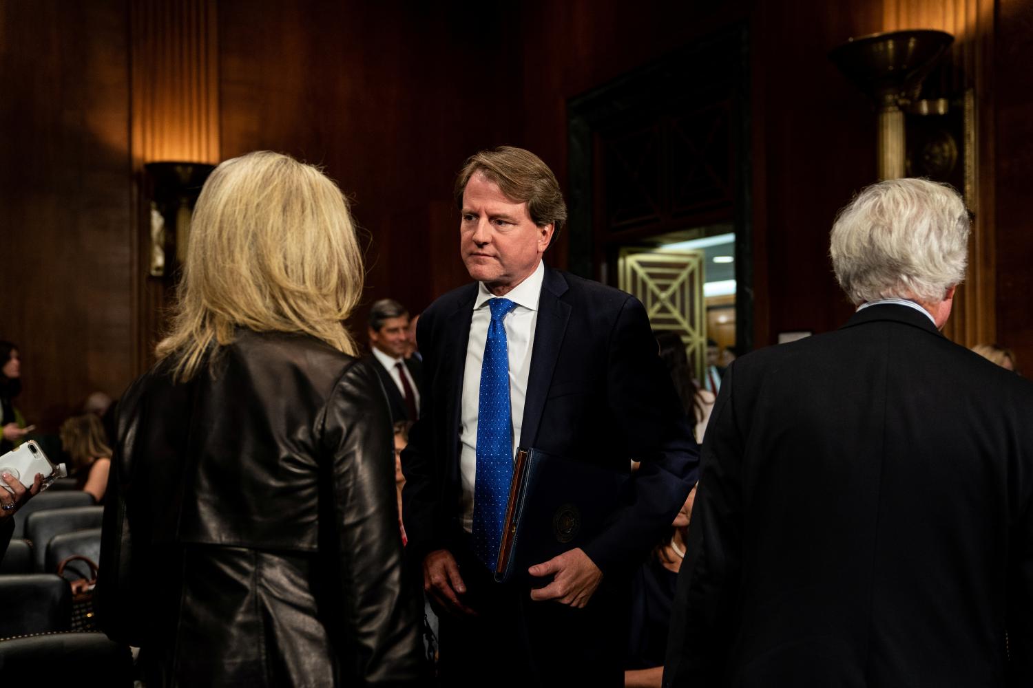 White House Counsel Don McGahn is seen at testimony of Judge Brett Kavanaugh during the Senate Judiciary Committee hearing on Capitol Hill, Washington, DC, U.S. September 27, 2018.  Erin Schaff/Pool via REUTERS - RC1CF7D19850