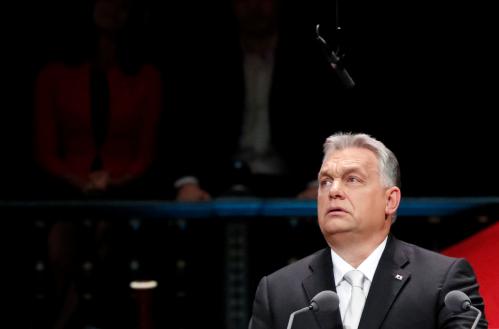 Hungarian Prime Minister Viktor Orban delivers a speech in the Liszt Ferenc Academy of Music during the celebrations of the 63rd anniversary of the Hungarian Uprising of 1956, in Budapest, Hungary, October 23, 2019. REUTERS/Bernadett Szabo - RC16ABF909F0