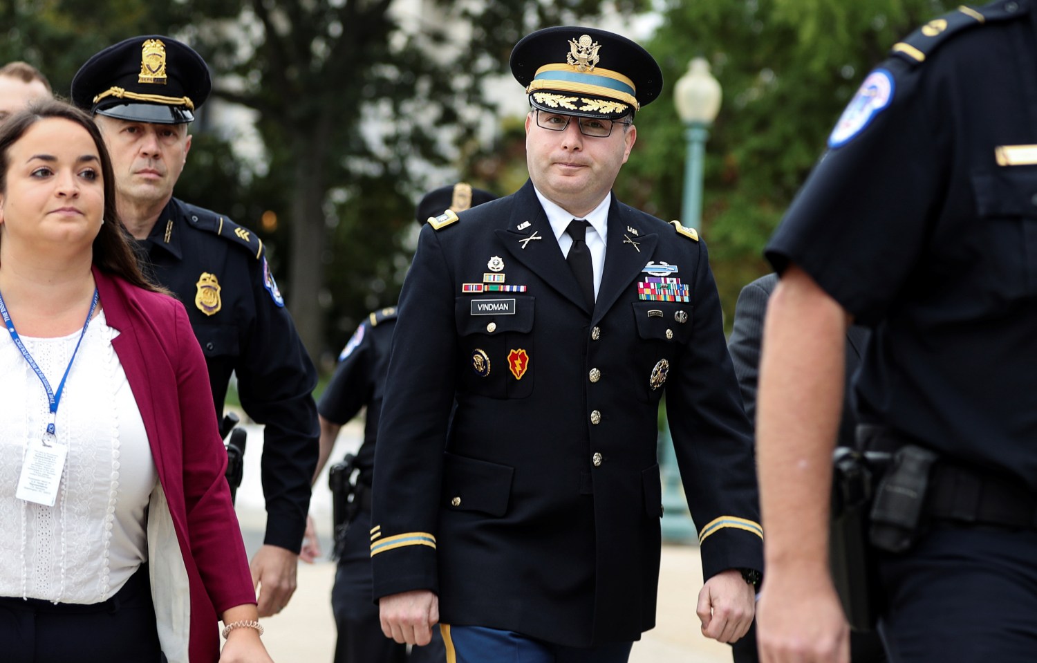 Lt. Col. Alexander Vindman, director for European Affairs at the National Security Council, arrives to testify as part of the U.S. House of Representatives impeachment inquiry into U.S. President Trump led by the House Intelligence, House Foreign Affairs and House Oversight and Reform Committees on Capitol Hill in Washington, U.S., October 29, 2019. REUTERS/Siphiwe Sibeko - RC1838F82860