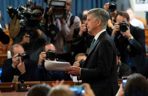 Ukrainian Ambassador William Taylor arrives to testify during the first public hearings held by the House Permanent Select Committee on Intelligence as part of the impeachment inquiry into U.S. President Donald Trump, on Capitol Hill in Washington, DC, U.S., November 13, 2019.    Saul Loeb/Pool via REUTERS - RC2FAD9CUGIG