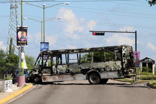 The burnt wreckage of a bus is seen a day after cartel gunmen clashed with federal forces, resulting in the release of Ovidio Guzman from detention, the son of drug kingpin Joaquin "El Chapo" Guzman, in Culiacan, in Sinaloa state, Mexico October 18, 2019. REUTERS/Stringer - RC1F249503D0