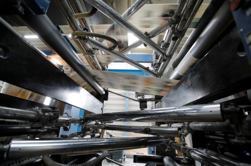The Journal de Morges newspaper is being printed in the KBA rotary press at the Lausanne Printing Center (Centre d'Impression Lausanne), owned by Tamedia, in Bussigny, Switzerland, May 3, 2018. REUTERS/Denis Balibouse - RC1A045A9390