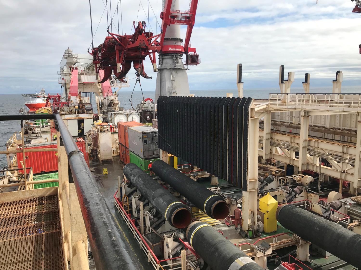 Allseas' deep sea pipe laying ship Solitaire lays pipes for Nord Stream 2 pipeline in the Baltic Sea September 13, 2019. Picture taken September 13, 2019. REUTERS/Stine Jacobsen - RC19E7D92D80