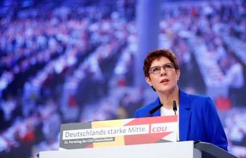 CDU party chairwoman Annegret Kramp-Karrenbauer speaks at the Christian Democratic Union (CDU) party congress in Leipzig, Germany, November 22, 2019. REUTERS/Hannibal Hanschke - RC2BGD94ZVUT