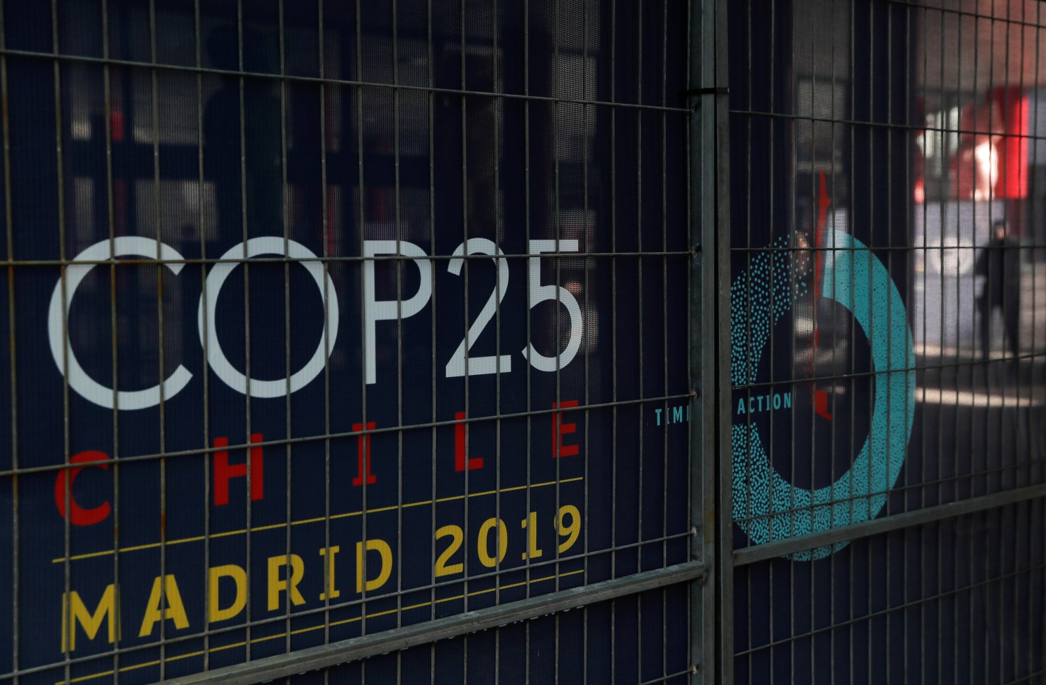 A view of the U.N. climate change conference (COP25) logo at the IFEMA conventions center, in Madrid, Spain, December 2, 2019. REUTERS/Susana Vera - RC21ND9RIDFQ