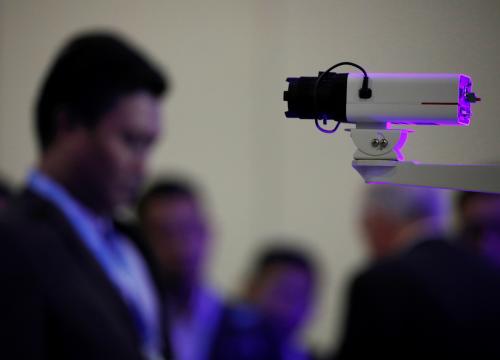 A Huawei surveillance camera is pictured at their booth at Interpol World in Singapore July 2, 2019.  REUTERS/Edgar Su - RC13C8A95410