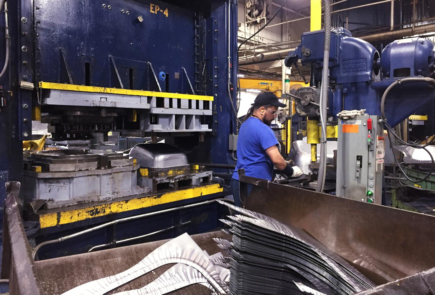 A production line employee works at the AMES Companies factory in Harrisburg, Pennsylvania.