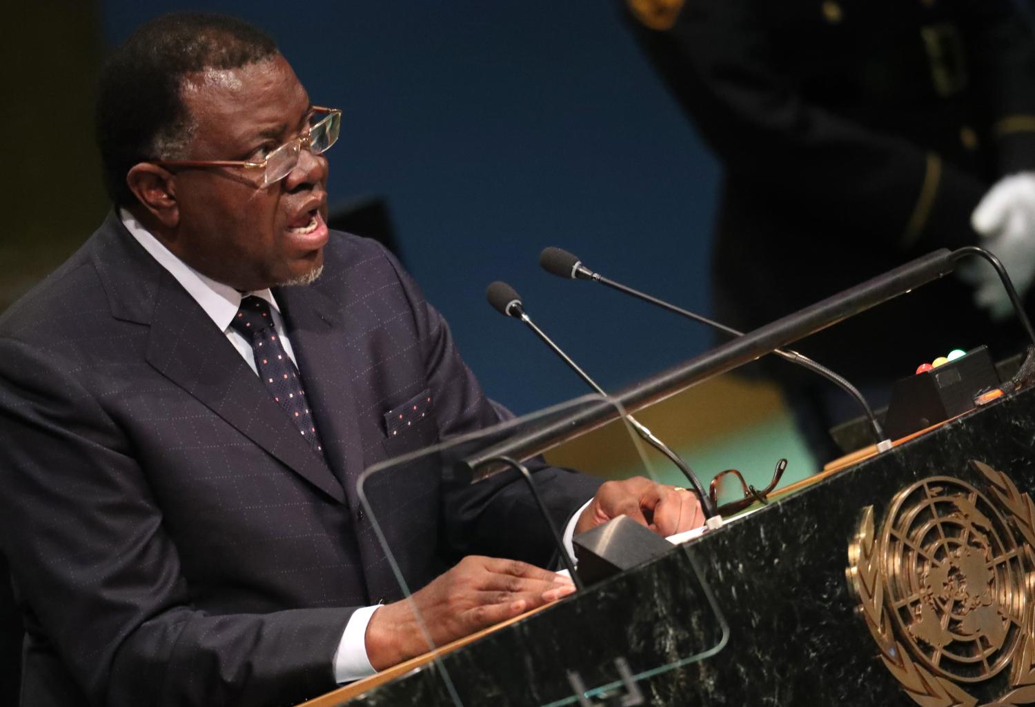 President Hage Geingob of Namibia addresses the United Nations General Assembly in the Manhattan borough of New York, U.S., September 21, 2016.  REUTERS/Carlo Allegri - HT1EC9L17ZA2K
