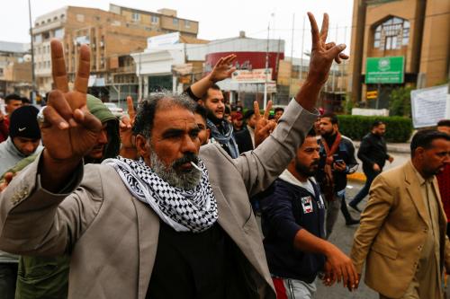 An Iraqi demonstrator reacts during ongoing anti-government protests in Najaf, Iraq December 3, 2019. Picture taken December 3, 2019. REUTERS/Alaa al-Marjani