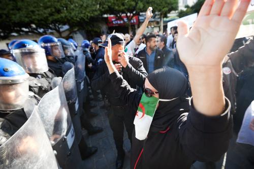 Algerian protesters during an anti-government demonstration in the capital Algiers on December 10, 2019, ahead of the presidential vote scheduled for December 12. Algeria's contentious presidential election campaign is highlighting the vast gap between youth at the heart of a reformist protest movement and an ageing elite they see as clinging to power. The poll will see five candidates, all linked to ex-president Abdelaziz Bouteflika, compete for the top office. But protesters, whose mass mobilisation forced the ex-strongman to resign from his two-decade tenure in April, have rallied weekly to say sweeping reforms must come ahead of any vote. Photo by Louiza Ammi/ABACAPRESS.COMNo Use France Digital. No Use France Print.