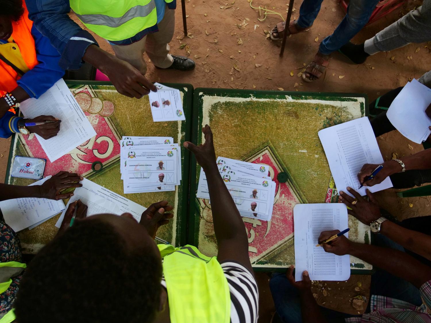 Election workers start the counting of ballots during the second round of Guinea Bissau's presidential election in Bissau, Guinea-Bissau December 29, 2019. REUTERS/Christophe Van Der Perre