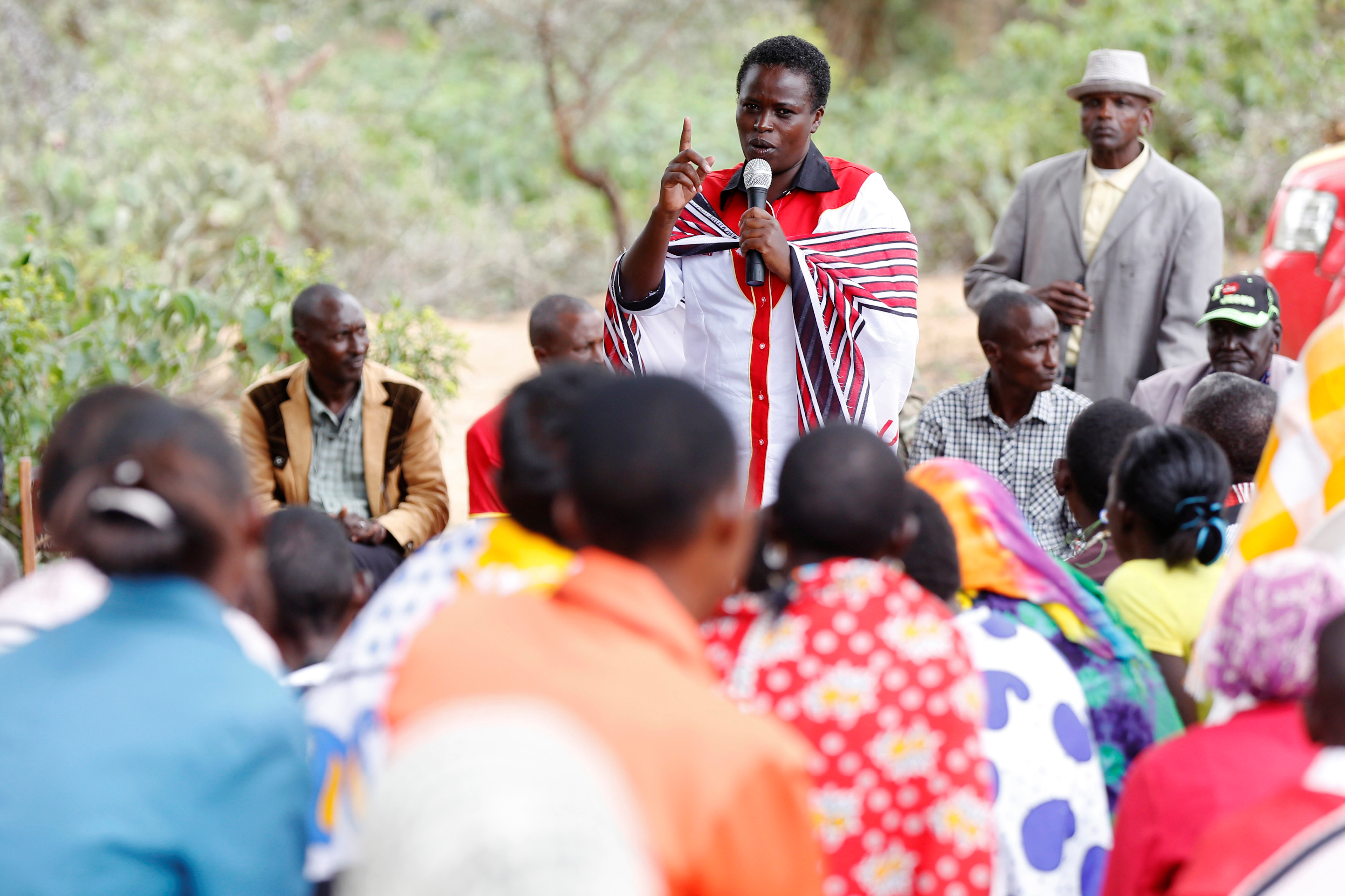 Kenyan lawmaker Sarah Korere talks to supporters during an election campaign rally in the village of Dol Dol in Laikipia County, Kenya, July 25, 2017. Picture taken July 25, 2017.REUTERS/Baz Ratner - RC1FEAD7CD30