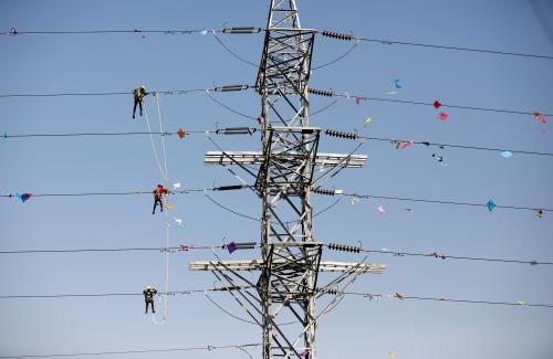 Workers of Torrent Power Limited remove kites and thread tangled up in electric power cables after the end of the kite flying season in Ahmedabad, India, January 16, 2020. REUTERS/Amit Dave     TPX IMAGES OF THE DAY