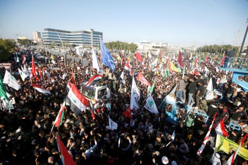 Iraqi people gather during a funeral procession for militia commander Abu Mahdi al-Muhandis, who was killed by U.S. air strike at Baghdad airport, in Basra, Iraq, January 7, 2020. REUTERS/Essam al-Sudani