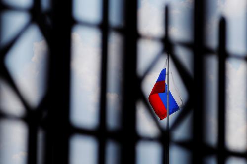 The Russian flag flies over the Embassy of Russia in Washington, U.S., August 6, 2018.     REUTERS/Brian Snyder