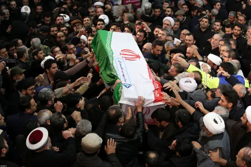 Iranian people carry a coffin of Iranian Major-General Qassem Soleimani, head of the elite Quds Force, who was killed in an air strike at Baghdad airport, during a funeral procession in Tehran, Iran January 6, 2020. Official Khamenei website/Handout via REUTERS ATTENTION EDITORS - THIS IMAGE WAS PROVIDED BY A THIRD PARTY. NO RESALES. NO ARCHIVES