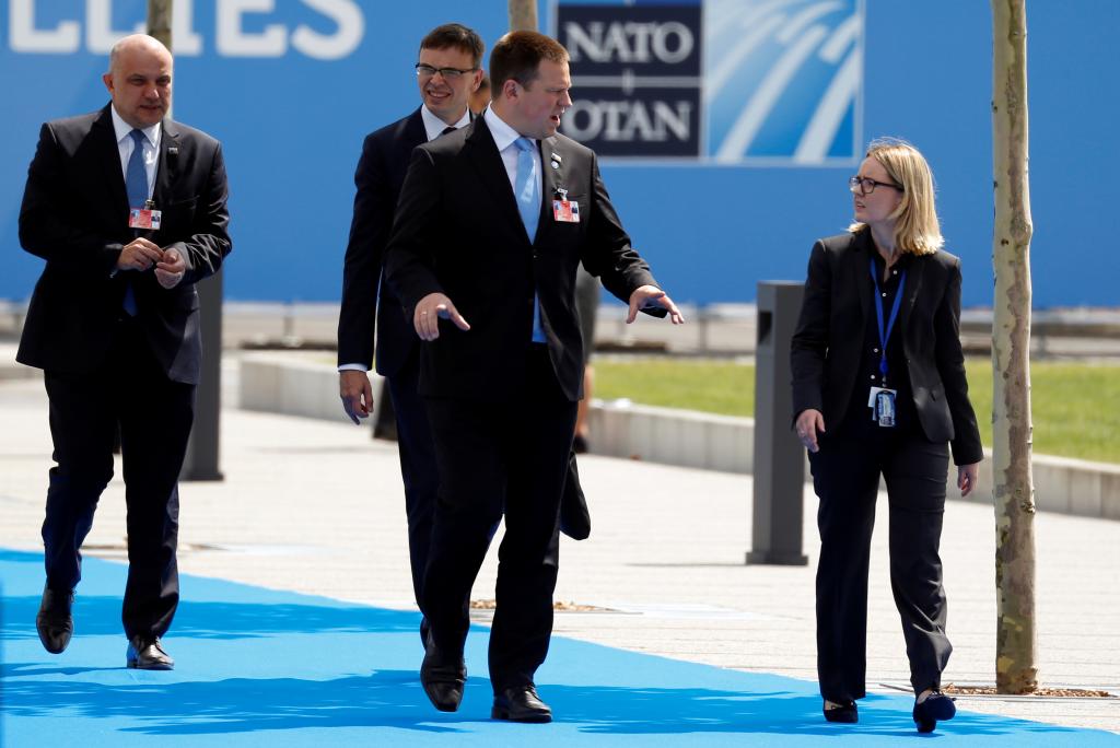 Estonian Prime Minister Juri Ratas, Estonia's Foreign Minister Sven Mikser and Estonia's Defence Minister Juri Luik arrive at the Alliance's headquarters ahead of the NATO summit in Brussels, Belgium July 11, 2018.  REUTERS/Darrin Zammit Lupi