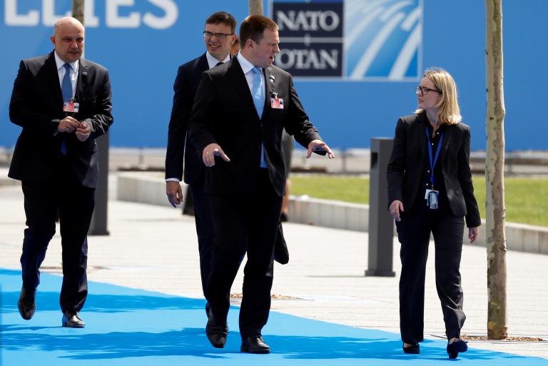 Estonian Prime Minister Juri Ratas, Estonia's Foreign Minister Sven Mikser and Estonia's Defence Minister Juri Luik arrive at the Alliance's headquarters ahead of the NATO summit in Brussels, Belgium July 11, 2018.  REUTERS/Darrin Zammit Lupi