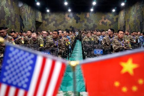 U.S. Army and China's People's Liberation Army (PLA) military personnel attend a closing ceremony of an exercise of "Disaster Management Exchange" near Nanjing, Jiangsu province, China November 17, 2018. REUTERS/Aly Song