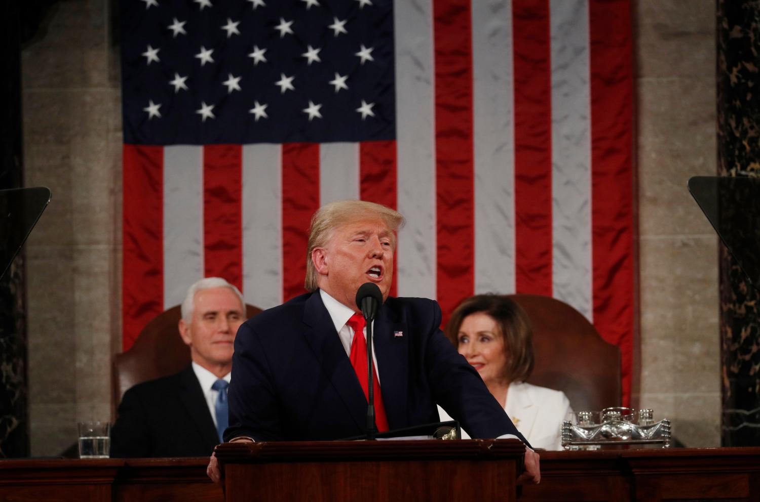 U.S. President Donald Trump delivers his State of the Union address to a joint session of the U.S. Congress in the House Chamber of the U.S. Capitol in Washington, U.S. February 4, 2020. REUTERS/Leah Millis/POOL