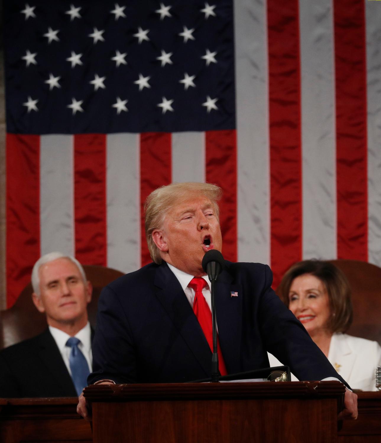 U.S. President Donald Trump delivers his State of the Union address to a joint session of the U.S. Congress in the House Chamber of the U.S. Capitol in Washington, U.S. February 4, 2020. REUTERS/Leah Millis/POOL