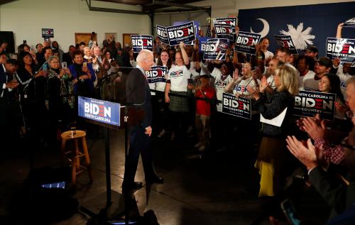 Democratic U.S. presidential candidate and former Vice President Joe Biden and his wife Jill arrive at a campaign rally on the night of the New Hampshire primary in Columbia, South Carolina, U.S., February 11, 2020. REUTERS/Randall Hill