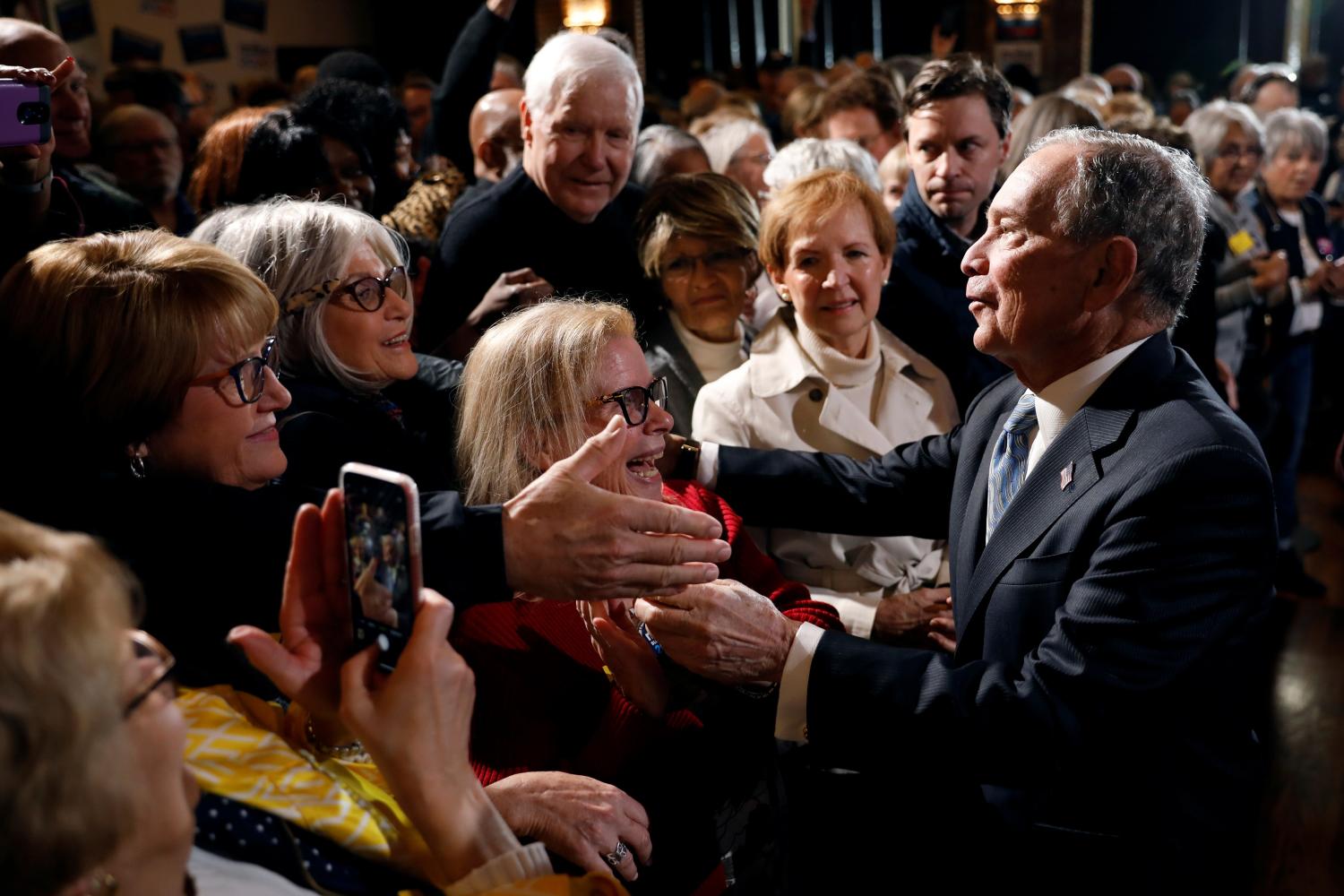 Democratic presidential candidate Michael Bloomberg shakes hands with supporters following a campaign event at the Bessie Smith Cultural Center in Chattanooga, Tennessee, U.S. February 12, 2020.  REUTERS/Doug Strickland