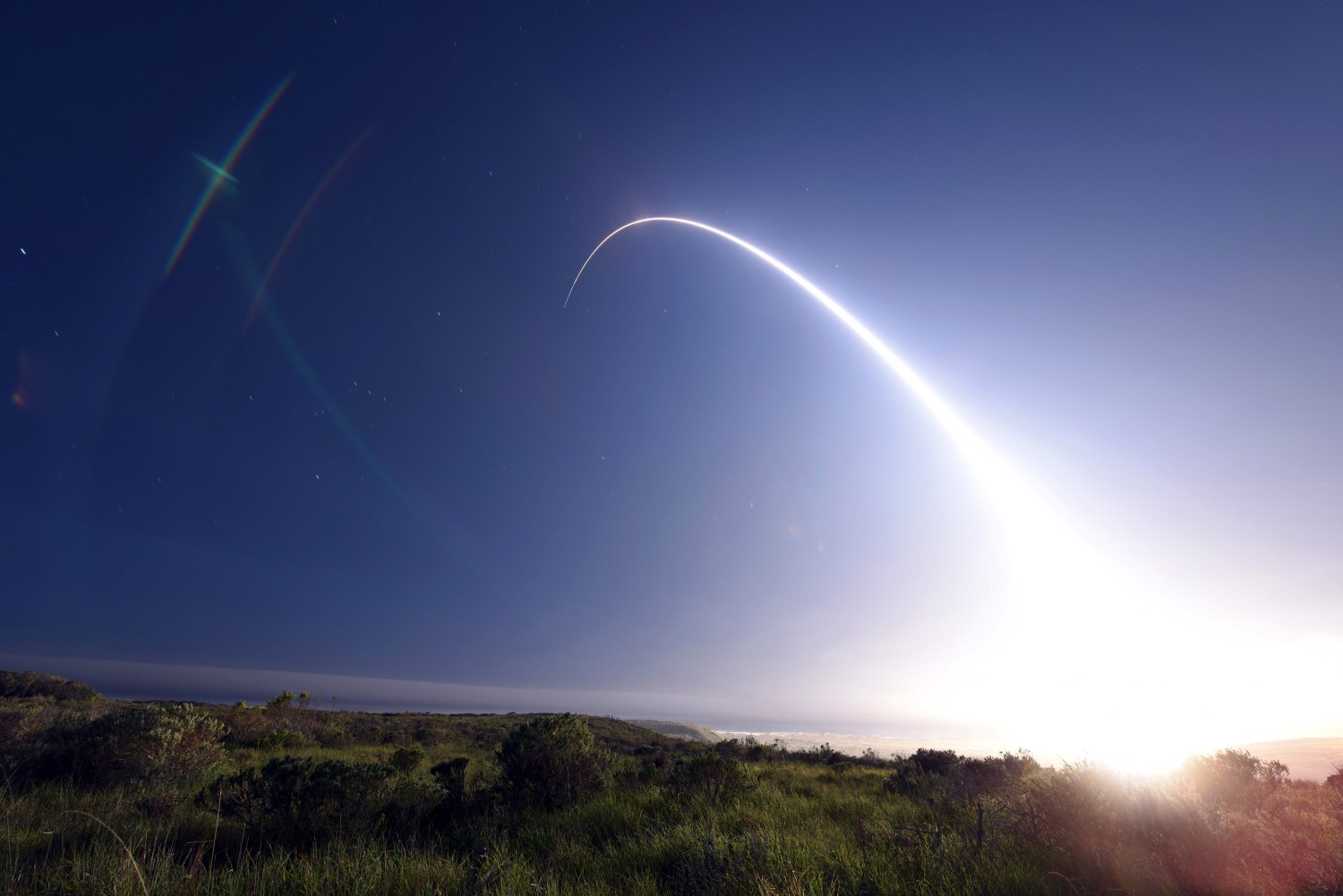 An unarmed Minuteman III intercontinental ballistic missile launches during an operational test from Vandenberg Air Force Base, California at 11:01 p.m. On February 25, 2016. The unarmed Minuteman III missile blasted off from a silo at Vandenberg Air Force Base in California late on Thursday, headed toward a target area near Kwajalein Atoll in the Marshall Islands of the South Pacific.   REUTERS/Kyla Gifford/U.S. Air Force Photo/Handout via Reuters FOR EDITORIAL USE ONLY. NOT FOR SALE FOR MARKETING OR ADVERTISING CAMPAIGNS. THIS IMAGE HAS BEEN SUPPLIED BY A THIRD PARTY. IT IS DISTRIBUTED, EXACTLY AS RECEIVED BY REUTERS, AS A SERVICE TO CLIENTS