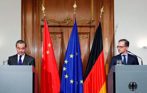 German Foreign Minister Heiko Maas and Chinese Foreign Minister Wang Yi hold a joint news conference in Berlin, Germany, February 13, 2020. REUTERS/Hannibal Hanschke