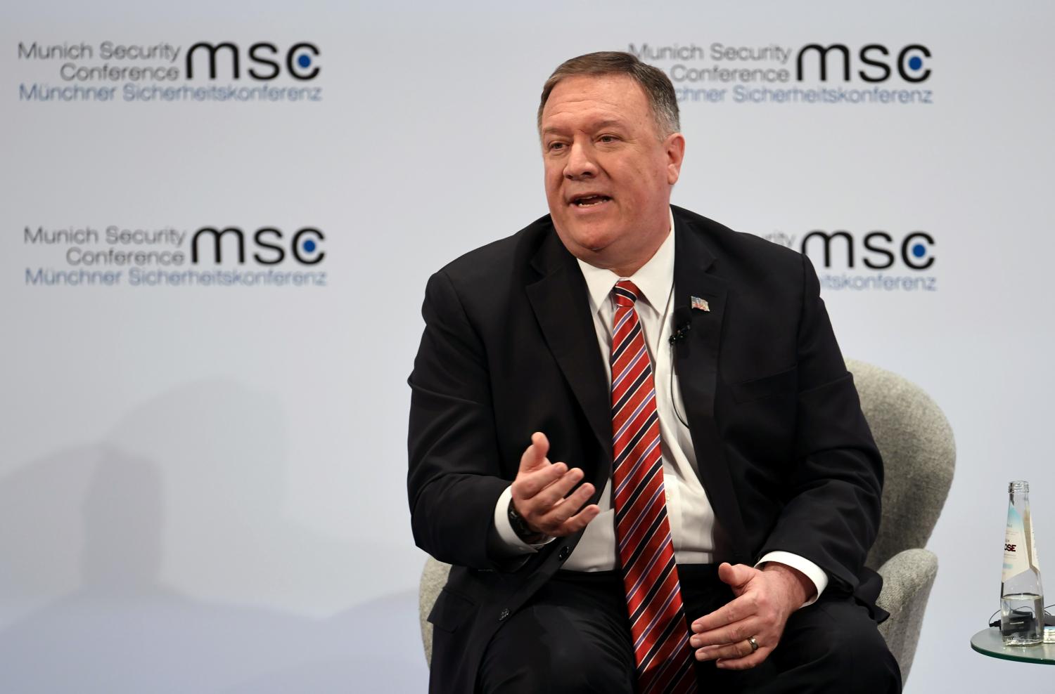 U.S. Secretary of State Mike Pompeo speaks during a panel discussion at the annual Munich Security Conference in Germany February 15, 2020. REUTERS/Andreas Gebert