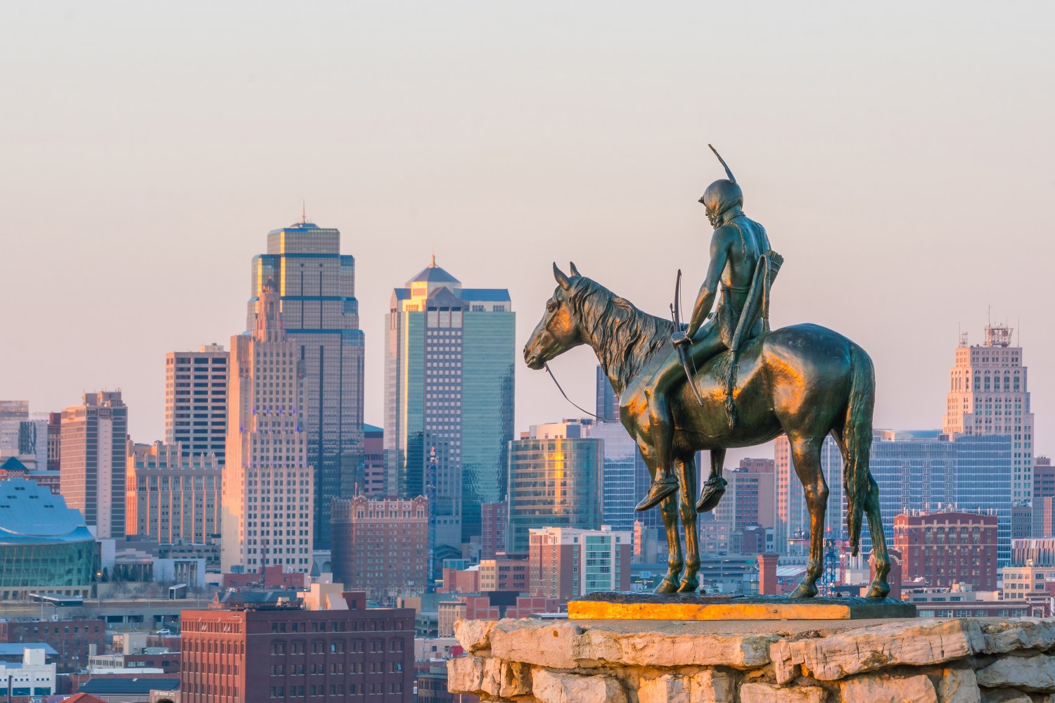 The Scout overlooking(108 years old statue) in downtown Kansas City. Shutterstock