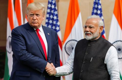 U.S. President Donald Trump shake hands with India's Prime Minister Narendra Modi ahead of their meeting at Hyderabad House in New Delhi, India, February 25, 2020. REUTERS/Adnan Abidi
