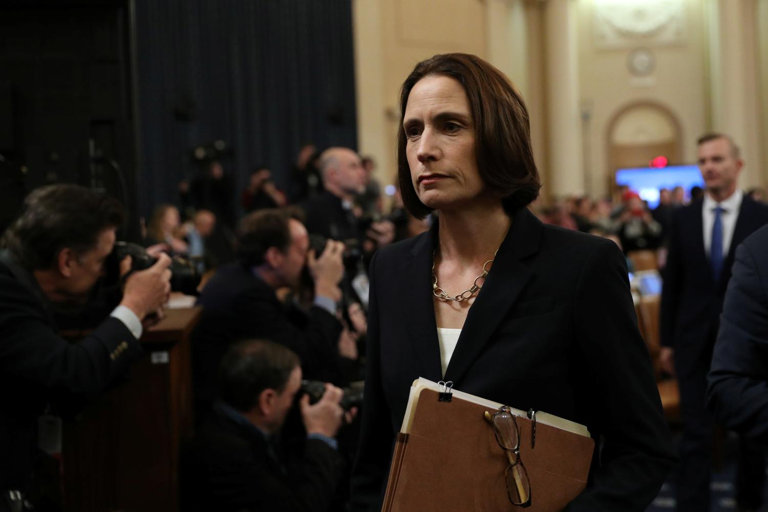 Fiona Hill, former senior director for Europe and Russia on the National Security Council, departs after testifying at a House Intelligence Committee hearing as part of the impeachment inquiry into U.S. President Donald Trump on Capitol Hill in Washington, U.S., November 21, 2019. REUTERS/Loren Elliott