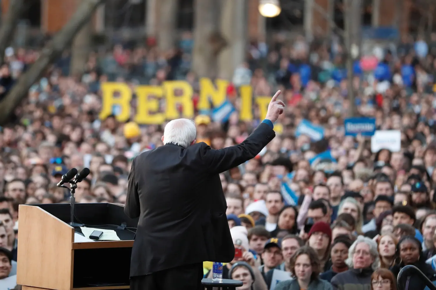 U.S. Democratic presidential candidate Bernie Sanders speaks during a rally at the University of Michigan in Ann Arbor, Michigan, U.S.,March 8, 2020. REUTERS/Lucas Jackson
