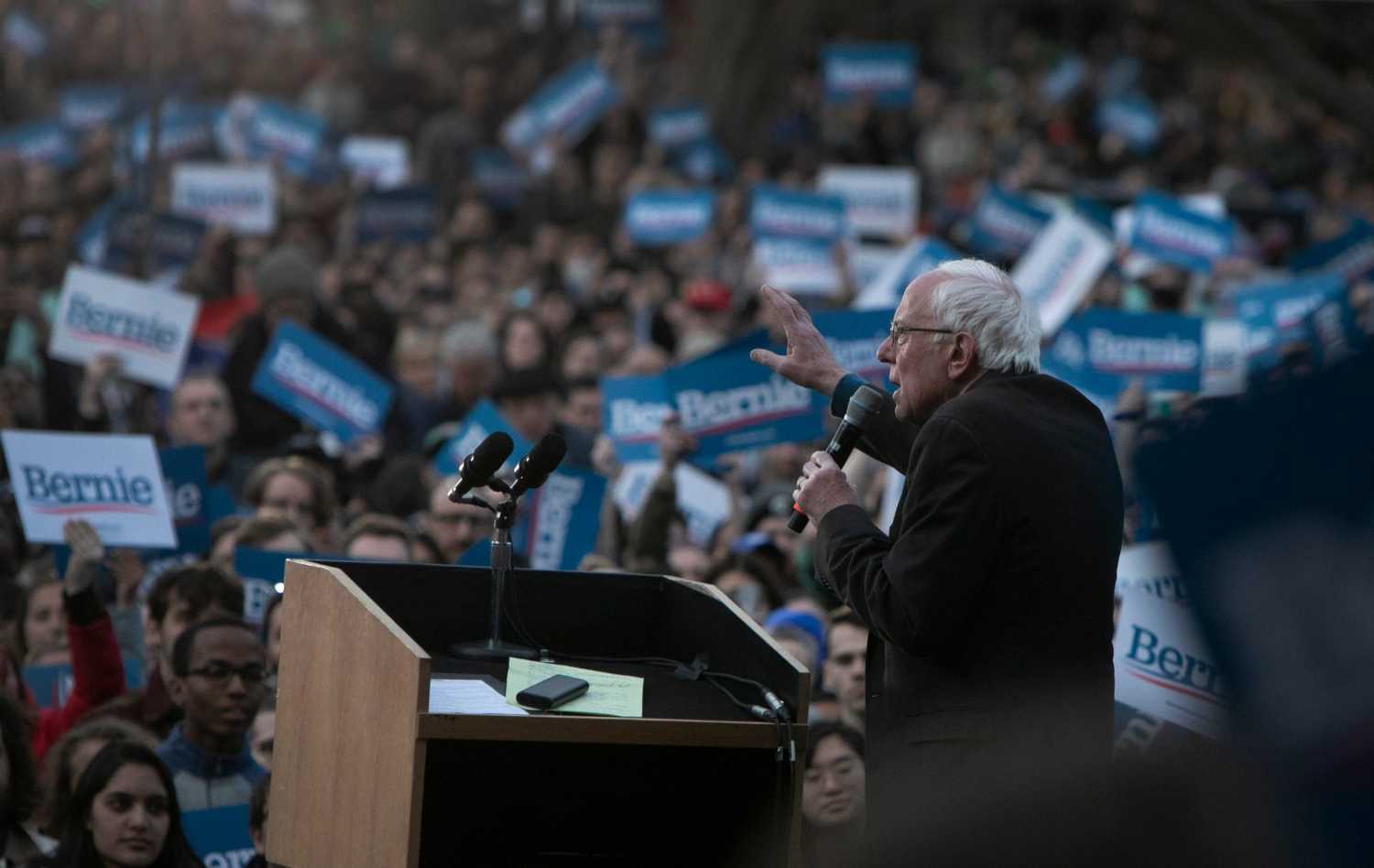 Democratic presidential candidate Sen. Bernie Sanders, I-Vt., speaks during a campaign rally on the campus of the University of Michigan in Ann Arbor Sunday, March, 8, 2020 a head of the Michigan primaries on Tuesday.Berniesanders 030820 16 Mw