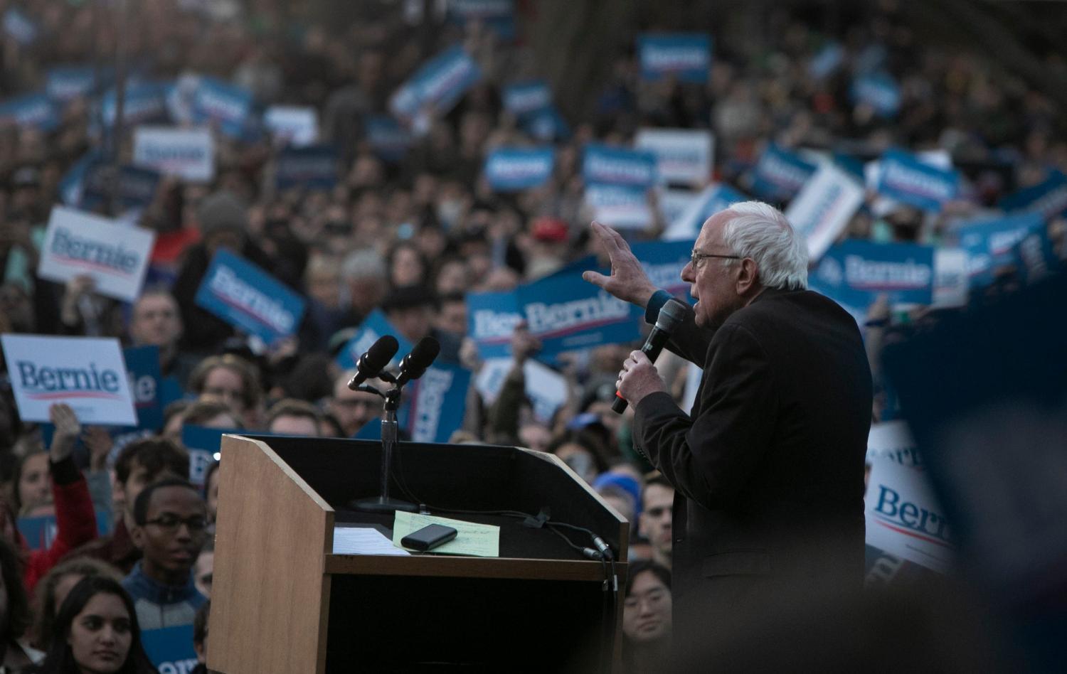 Democratic presidential candidate Sen. Bernie Sanders, I-Vt., speaks during a campaign rally on the campus of the University of Michigan in Ann Arbor Sunday, March, 8, 2020 a head of the Michigan primaries on Tuesday.Berniesanders 030820 16 Mw