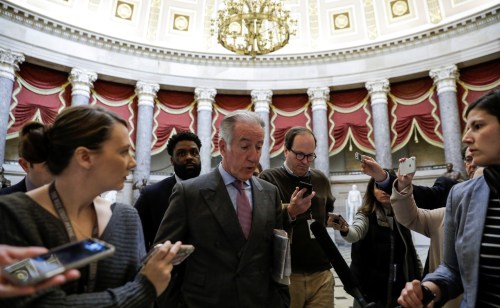 House Ways and Means Committee Chairman Rep. Richard Neal (D-MA) talks to reporters ahead of a vote in the U.S. House of Representatives on a coronavirus economic aid package on Capitol Hill in Washington, U.S., March 13, 2020. REUTERS/Yuri Gripas