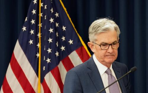 FILE PHOTO: U.S. Federal Reserve Chairman Jerome Powell arrives to speak to reporters after the Federal Reserve cut interest rates in an emergency move designed to shield the world's largest economy from the impact of the coronavirus, in Washington, U.S., March 3, 2020. REUTERS/Kevin Lamarque/File Photo