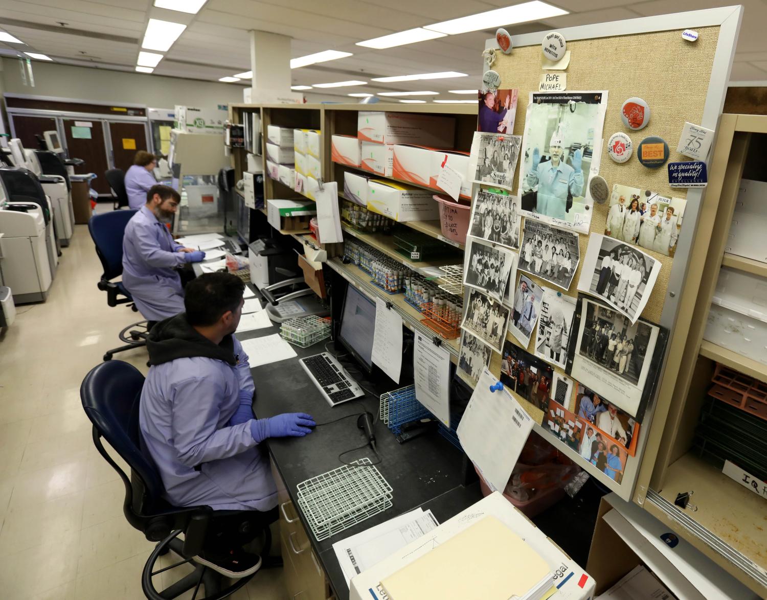 March 17, 2020; Detroit, MI, USA; Work goes on inside the pathology and laboratory medicine labs at the Henry Ford Hospital on W. Grand Blvd in Detroit , Michigan on Tuesday, March 17, 2020 where testing is happening for patients to see if they are positive or negative for the Coronavirus COVID-19. Mandatory Credit: Eric Seals/Detroit Free Press via USA TODAY NETWORK