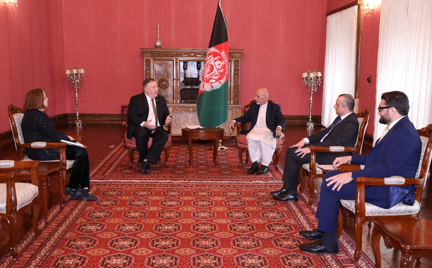 Afghanistan's President Ashraf Ghani meets with U.S. Secretary of State Mike Pompeo in Kabul, Afghanistan March 23, 2020. Afghan Presidential Palace/Handout via REUTERS     THIS IMAGE HAS BEEN SUPPLIED BY A THIRD PARTY. NO RESALES. NO ARCHIVES