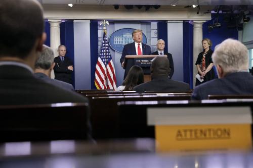 U.S. President Donald Trump speaks during a press briefing on the Coronavirus COVID-19 pandemic with members of the Coronavirus Task Force at the White House in Washington on March 26, 2020. Photo by Yuri Gripas/ABACAPRESS.COM