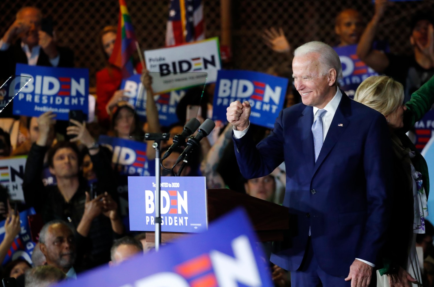 Democratic U.S. presidential candidate and former Vice President Joe Biden addresses supporters at his Super Tuesday night rally in Los Angeles, California, U.S., March 3, 2020. REUTERS/Mike Blake