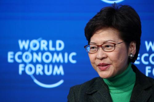 Hong Kong Chief Executive Carrie Lam speaks during a session at the 50th World Economic Forum (WEF) annual meeting in Davos, Switzerland, January 22, 2020. REUTERS/Denis Balibouse