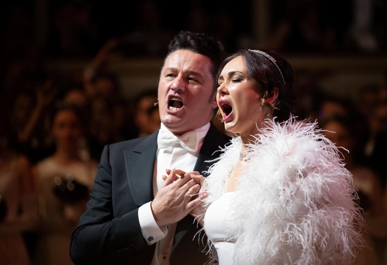 Polish tenor Piotr Beczala and Russian soprano singer Aida Garifullina perform during the opening ceremony of the traditional Opera Ball in Vienna, Austria February 20, 2020. REUTERS/Lisi Niesner
