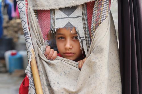 SAADA, YEMEN- In the photos taken on February 4, 2020, it shows a displaced persons camp in Razih district in Saada province, Yemen, on February 4, 2020. In Yemen, 12 percent of the population is displaced after almost four years of conflict and 4.7 million children need humanitarian assistance to continue their education. Across the country, two million children do not go to school.