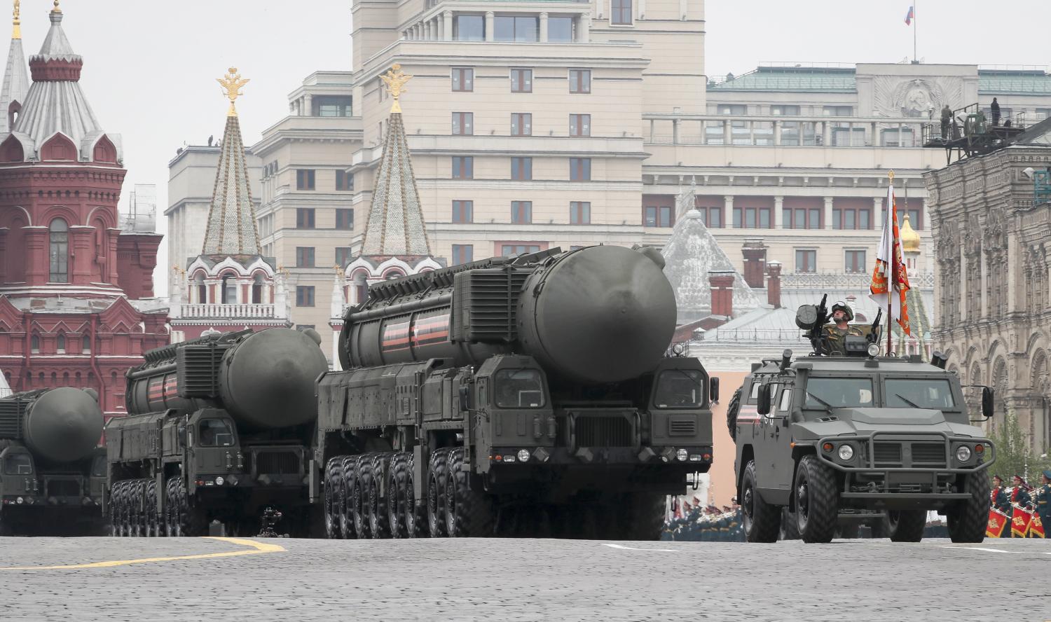Russian servicemen drive Yars RS-24 intercontinental ballistic missile systems during the Victory Day parade, which marks the anniversary of the victory over Nazi Germany in World War Two, in Red Square in central Moscow, Russia May 9, 2019. REUTERS/Shamil Zhumatov
